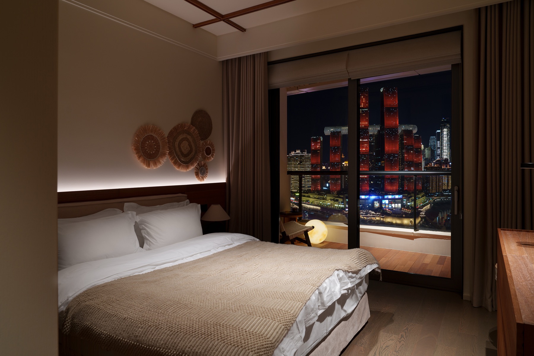 Raffles City lights from the bed